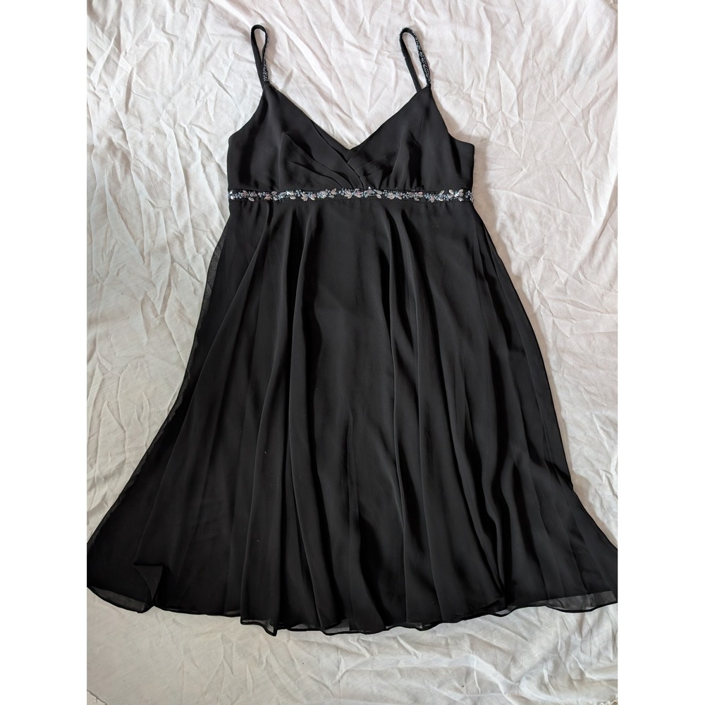 EVA BLUE Black Beaded Strap‎ V Neck Sheath Dress Women Size 12